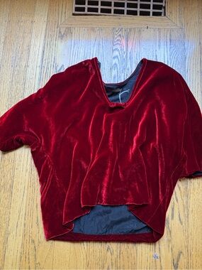 Women's Velvet Short-Sleeve Blouse in Deep Red